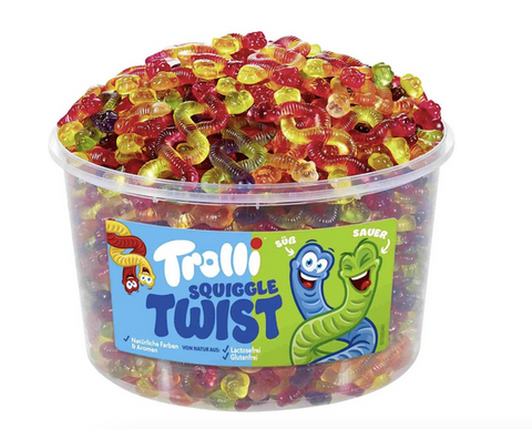 Trolli Squiggle Twist süss und sauer verschlungene Würmer 1200g, 150 Stück