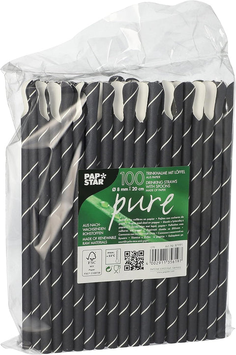 Papstar Papierstrohhalme mit Löffel 100 Stück