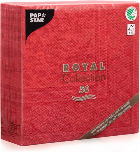 Servietten "ROYAL Collection" 1/4-Falz 40 cm x 40 cm rot "Ornaments", Papstar (11667)