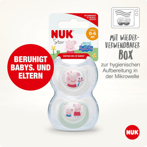 NUK Star Silikon-Schnuller Peppa Pig, 0-6 Monate, BPA frei 2 Stück