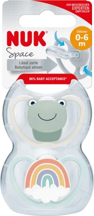 NUK Schnuller Space Silikon, beige/blau, 0-6 Monate, 2 St