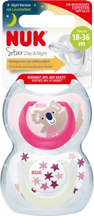 NUK Schnuller Star Day & Night Silikon, pink/weiß, Gr.3, 18-36 Monate, 2 St