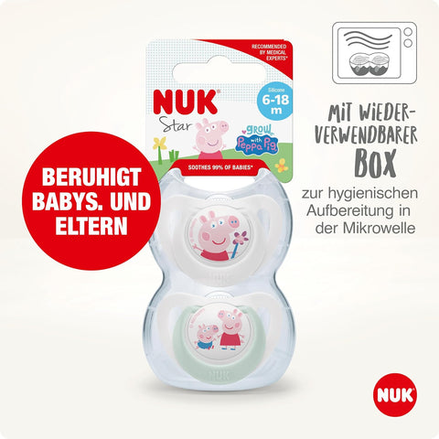 NUK Star Silikon-Schnuller Peppa Pig, 6-18 Monate, BPA frei 2 Stück